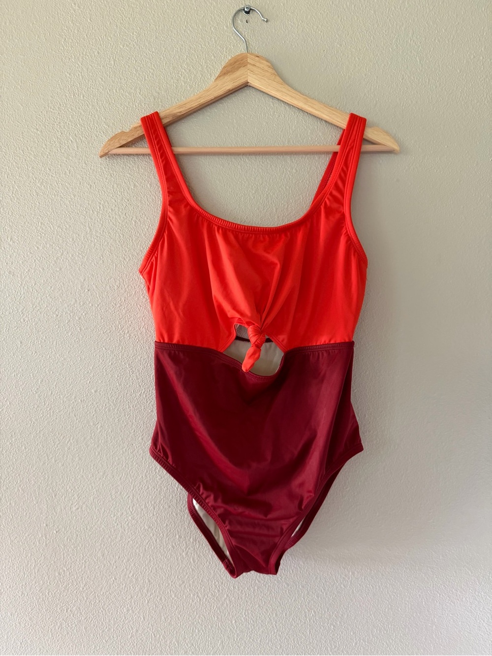 Beach Betty Tie Front One-Piece Swimsuit Two Tone Color Block Beach Swim M